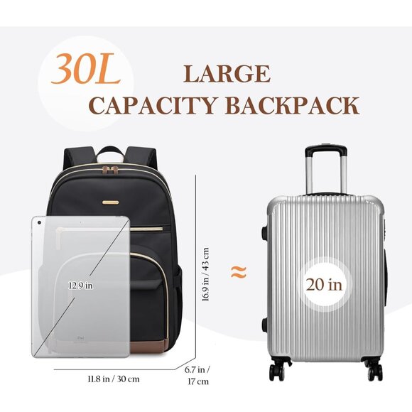 Women Black Computer Bag Casual Fits 16 Inch College Travel Backpacks - Picture 3 of 8